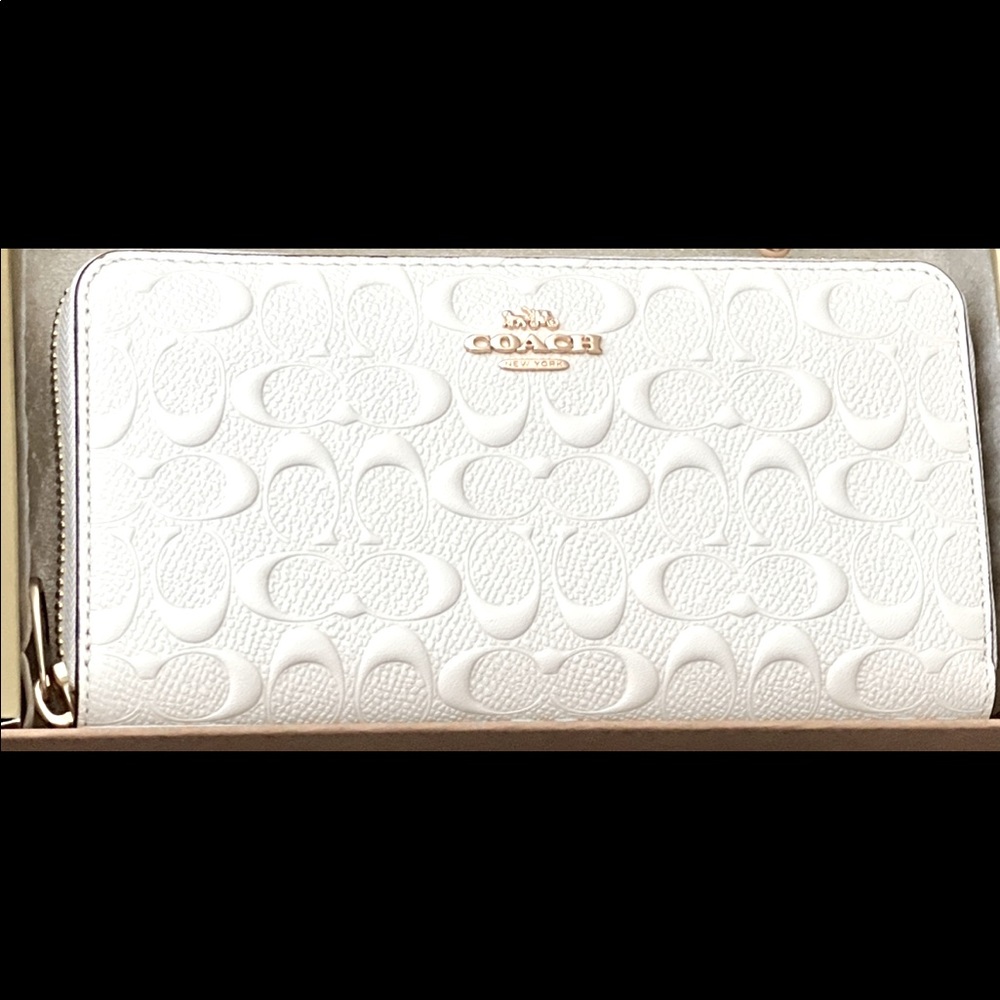 Coach Boxed Long Zip Around Wallet in Signature Leather (White/Chalk)